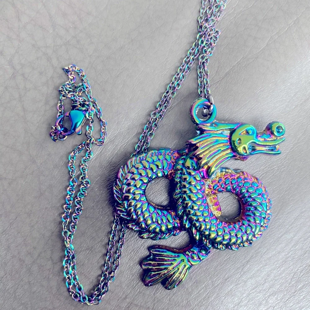 Rainbow π Chinese dragon π boho Necklace - Picture 7 of 12